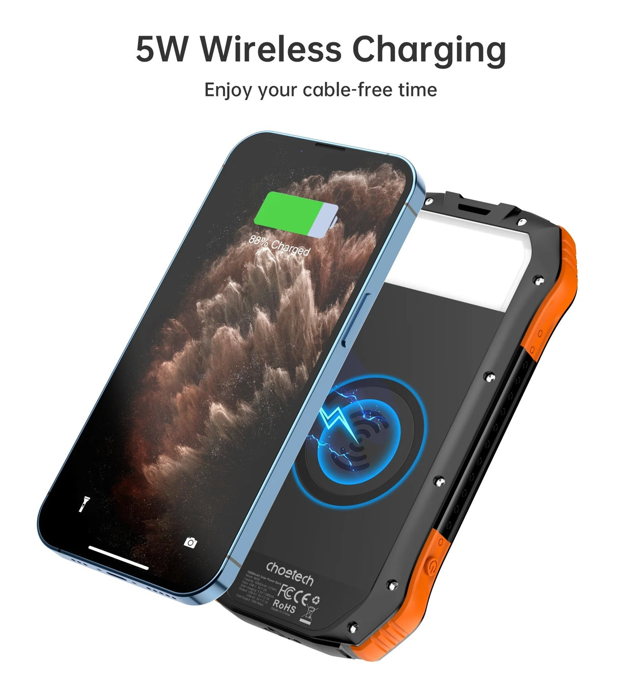 CHOETECH 20000mAh Solar Charging Power Bank with Qi Wireless and USB-C Fast Charge