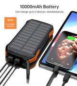 CHOETECH 10000mAh Solar USB-C Power Bank with Wireless Charging and LED Flashlight