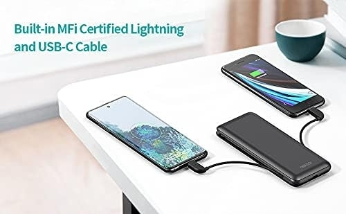 CHOETECH 10000mAh MFi Certified Power Bank with Dual Built-in Cables and PD18W Fast Charging