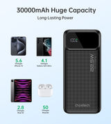 CHOETECH B730 30000mAh High-Capacity Power Bank with 22.5W Fast Charging & LED Power Display