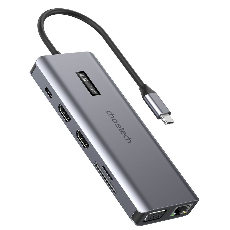 CHOETECH 12-in-1 USB-C Multiport Hub with Triple Display and 100W PD Charging