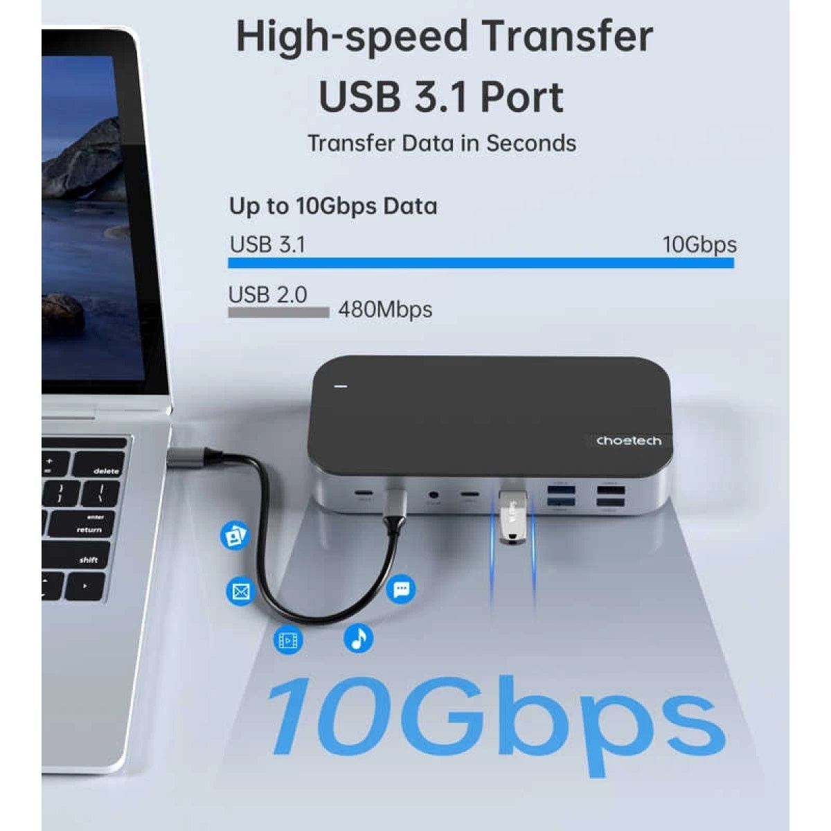 CHOETECH 15-in-1 USB-C Docking Station for Laptops with Multiport Adapter