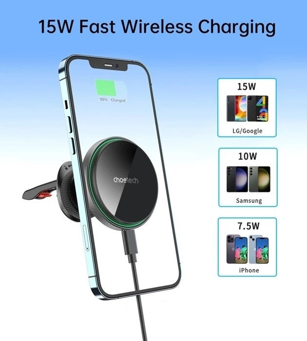 CHOETECH T204-F 15W Magnetic Car Phone Charger with LED Indicator and Aluminium Alloy Design