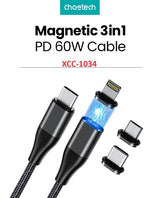 CHOETECH 60W 1M USB-C to C Cable with 3 Interchangeable Connectors