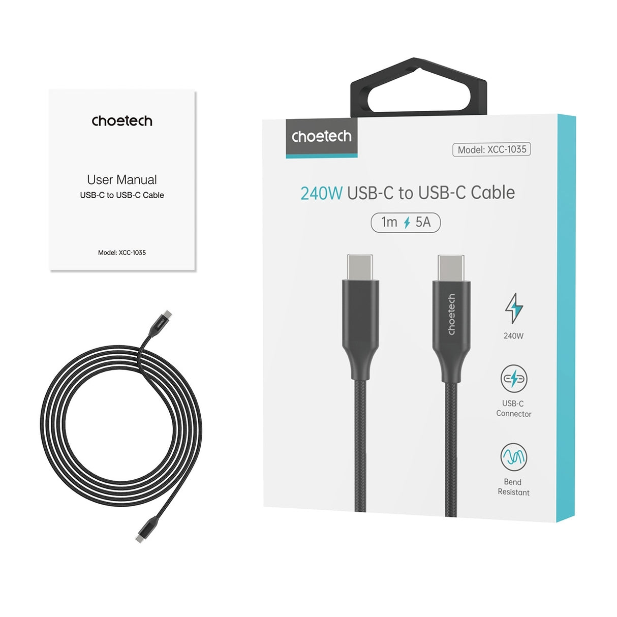 CHOETECH 240W USB-C M to M PD3.1 Fast Charging Cable - 1M Length