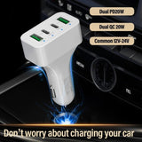 White 4-Port Car Charger with Dual PD and QC3.0 Support