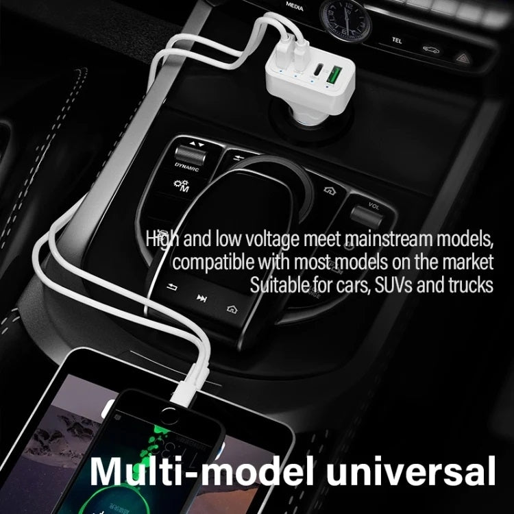 White 4-Port Car Charger with Dual PD and QC3.0 Support