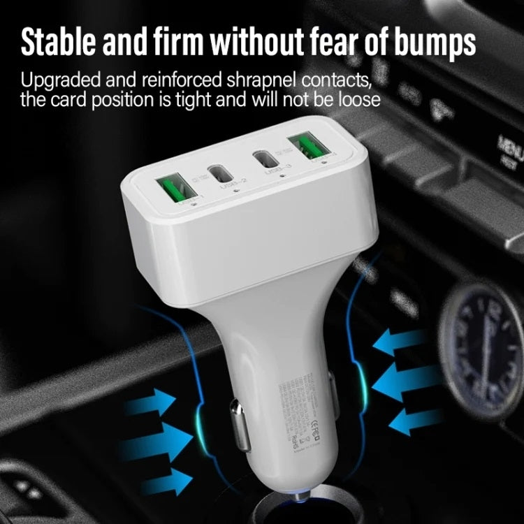 White 4-Port Car Charger with Dual PD and QC3.0 Support