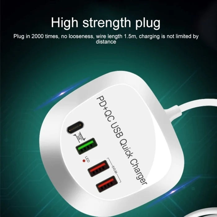 40W 4-Port Fast Charger with PD & QC 3.0 and AU Plug