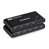 Simplecom KM420 HDMI KVM Switch with 4K@60Hz Support and 4-Port USB 3.0 Hub