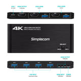 Simplecom KM420 HDMI KVM Switch with 4K@60Hz Support and 4-Port USB 3.0 Hub