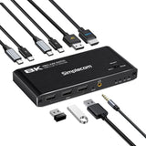 Simplecom KM470 8K USB-C KVM Switch with Dual Docking and HDMI/DP Output for Laptops and Tablets