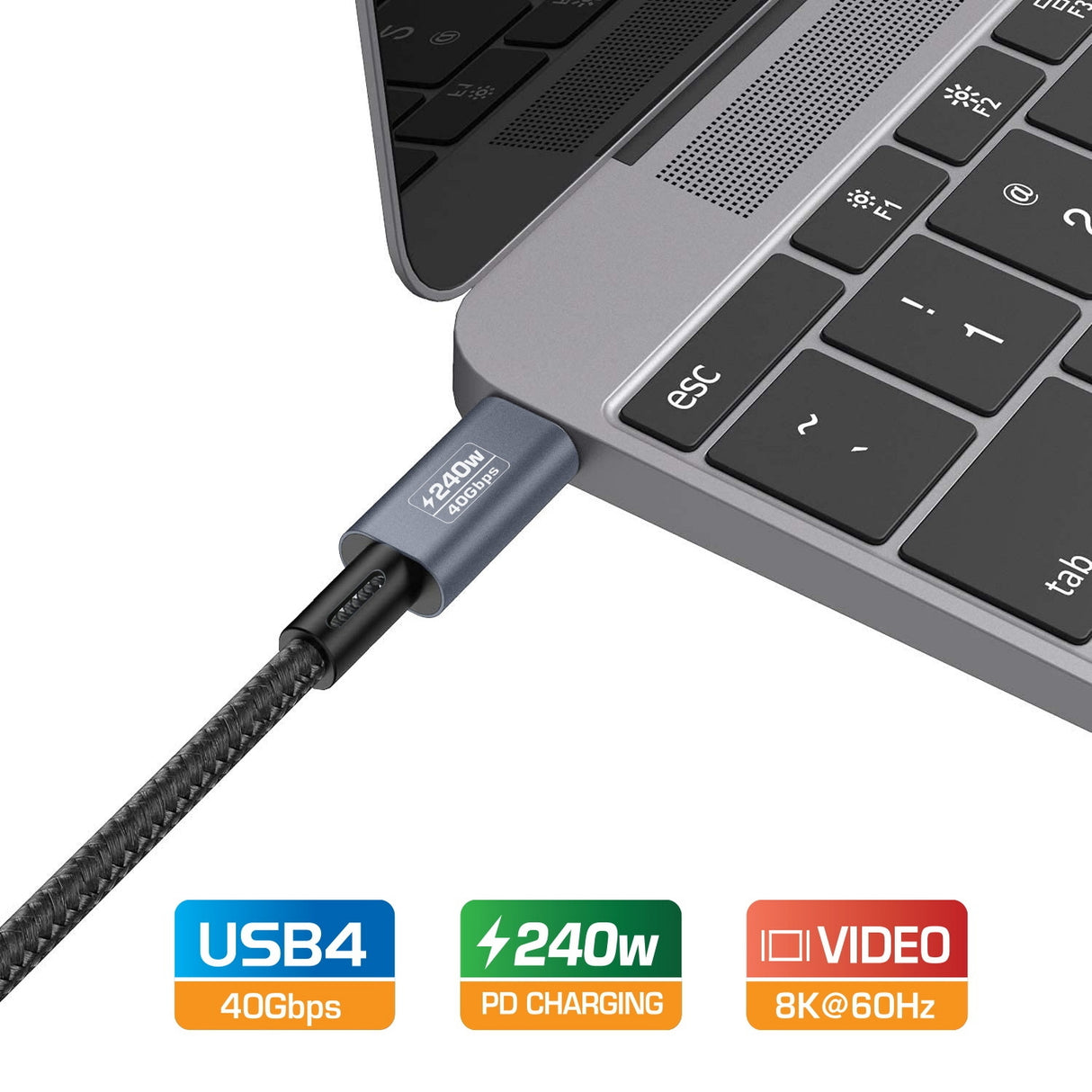 USB4 40Gbps USB-C to USB-C Cable - 5A 240W PD3.1, 8K@60Hz, 1.5M Nylon Braided