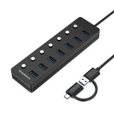 7-Port USB 3.0 Hub with Individual Power Switches and Dual USB-A/C Connectivity