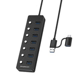 7-Port USB 3.0 Hub with Individual Power Switches and Dual USB-A/C Connectivity