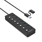 7-Port USB 3.0 Hub with Individual Power Switches and Dual USB-A/C Connectivity