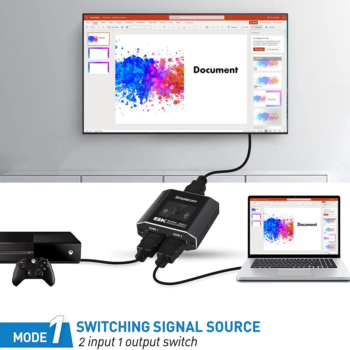 Simplecom CM302v2 8K@60Hz HDMI 2.1 Bi-Directional Switch Selector