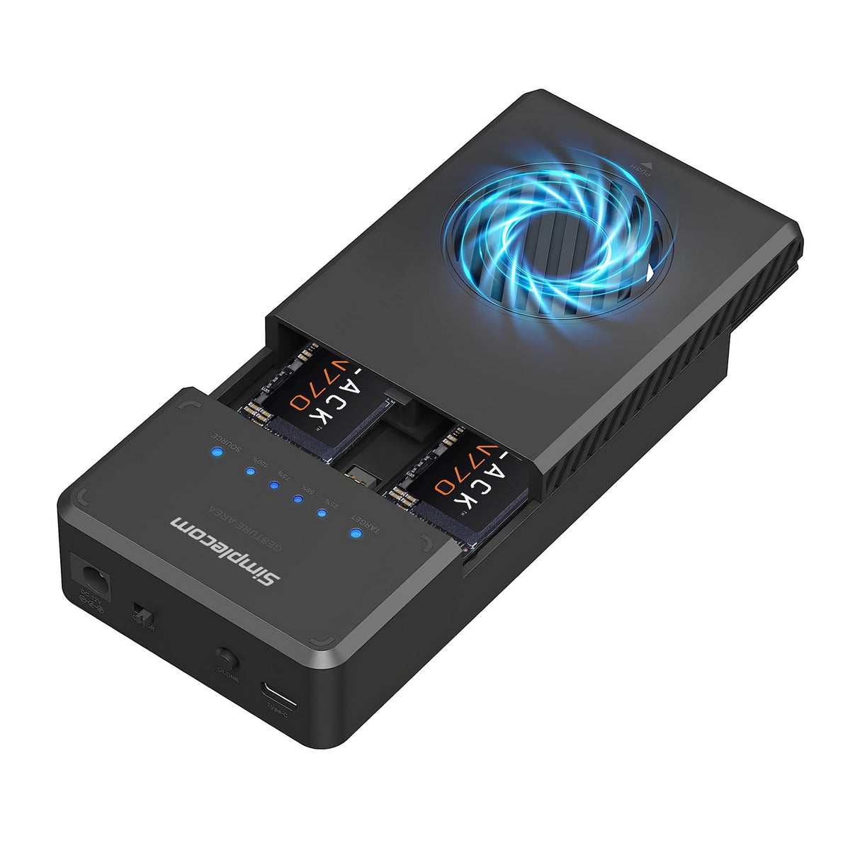 Dual Bay NVMe M.2 SSD Clone Dock with USB 3.2 Gen2 and Cooling Fan