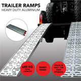 D2U Aluminum Folding Loading Ramps, 680kg Capacity - Heavy-Duty for ATVs, Motorcycles, Ride-On Lawnmowers - Foldable Design, Dual-Welded Joints, Rubber Tips, and Corrosion-Resistant Alloy - Front View