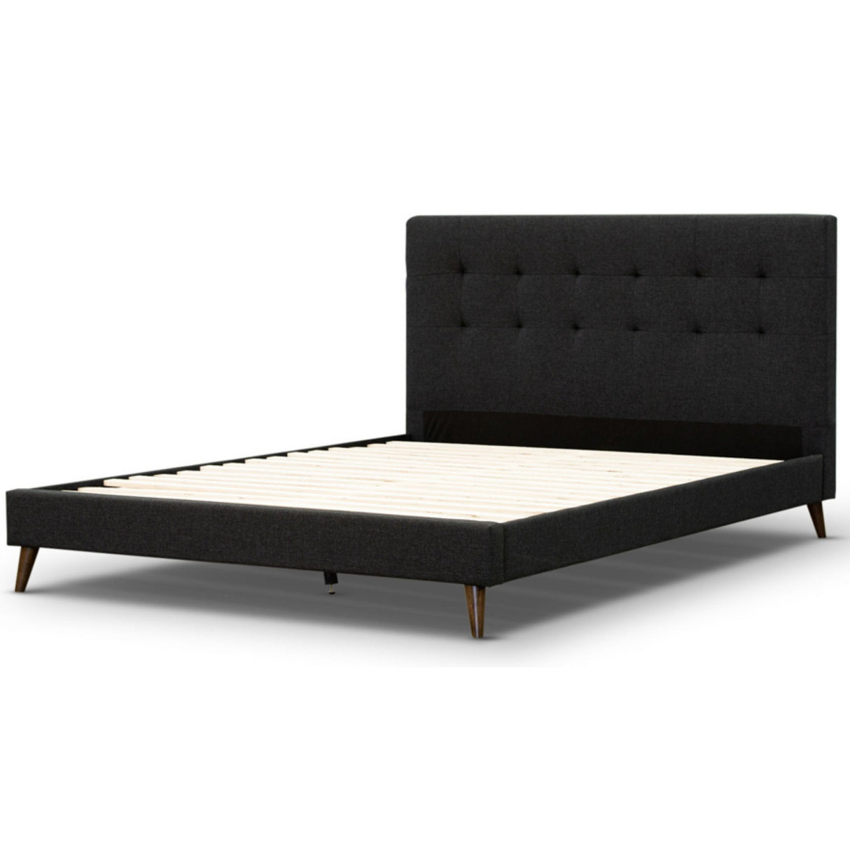 Volga King Single Bed Platform Frame Fabric Upholstered Mattress Base - Charcoal