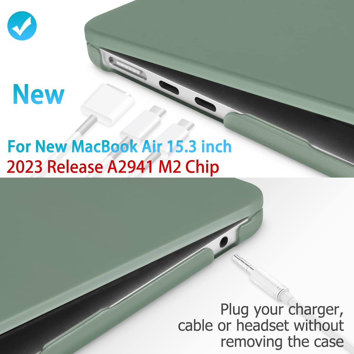 Midnight Green Hard Shell Case for 2023 15" MacBook Air A2941 with M2 Chip & Keyboard Cover