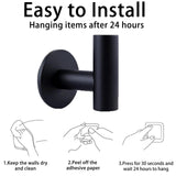 Set of 2 Heavy-Duty Self-Adhesive Towel Hooks for Bathroom - Black Wall-Mounted Cloth Hangers