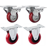 4-Pack 3-Inch Heavy-Duty Casters with 2 Fixed and 2 Swivel Options, 300kg Load Capacity, Includes Brakes