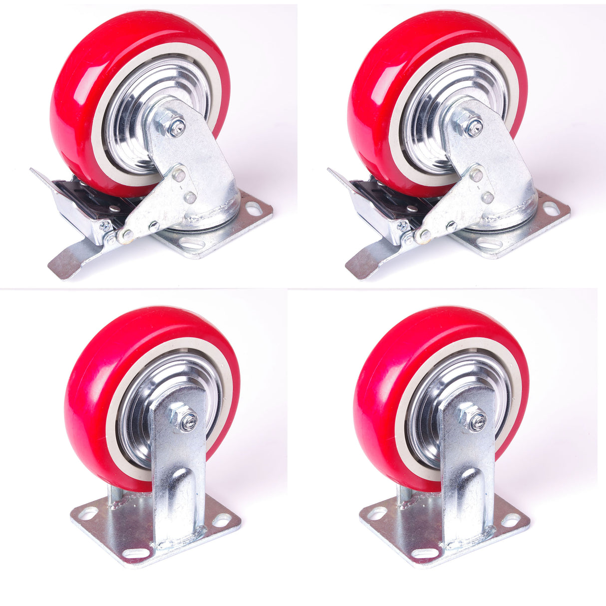 4x 5 inch Industrial  Swivel Brake Locking Caster Castor Wheels Casters 2x swivel 2x fixed for Cart Furniture Workbench