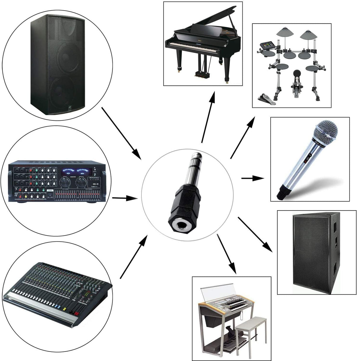 6.35mm to 3.5mm Mono Audio Adapter for Headphones and Microphones