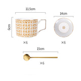 Gold Mosaic Porcelain Bone China Coffee Cup Saucer Sets Tea Cup Sets For Home Office Gift - Front View