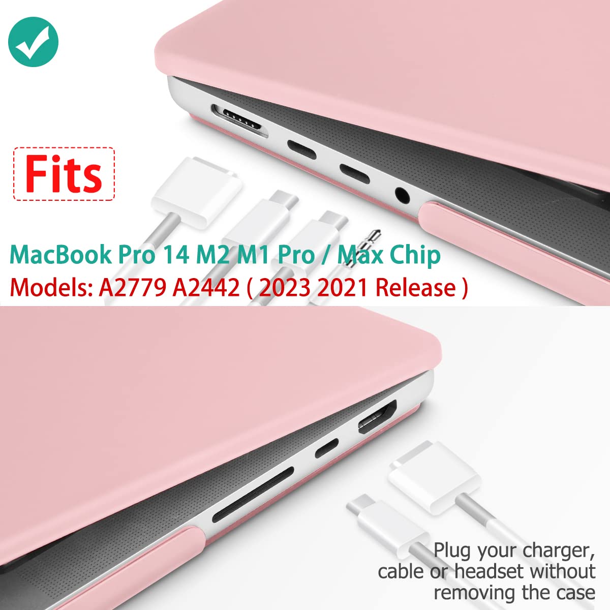 Stylish Pink Hardshell Case with Keyboard Cover for 14" MacBook Pro M2 A2779 & M1 A2442 (2021-2023)