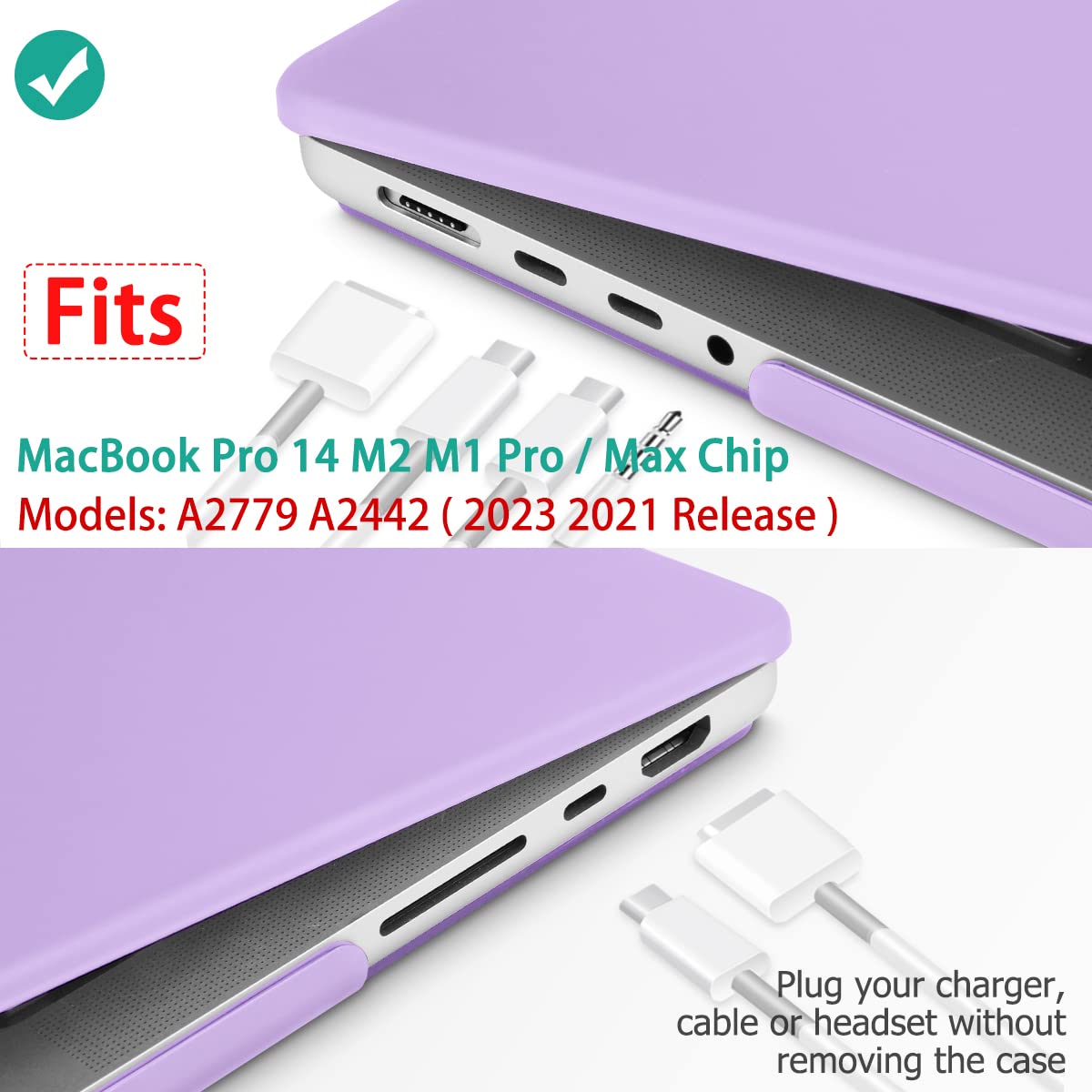 Suitable for  MacBook Pro 14 Max Inch Case 2023 2022 2021 M2 A2779 M1 A2442 Hardshell Case Keyboard Cover Purple