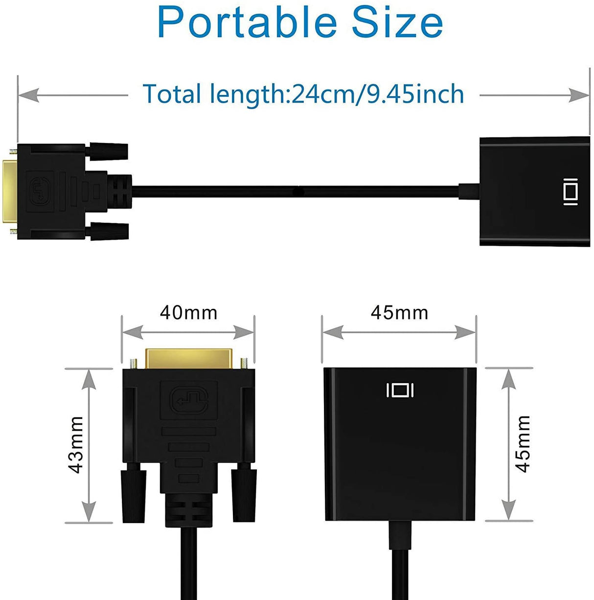 Active 1080p DVI-D to VGA Converter Adapter - ABLEWE Male to Female 24+1 Connector