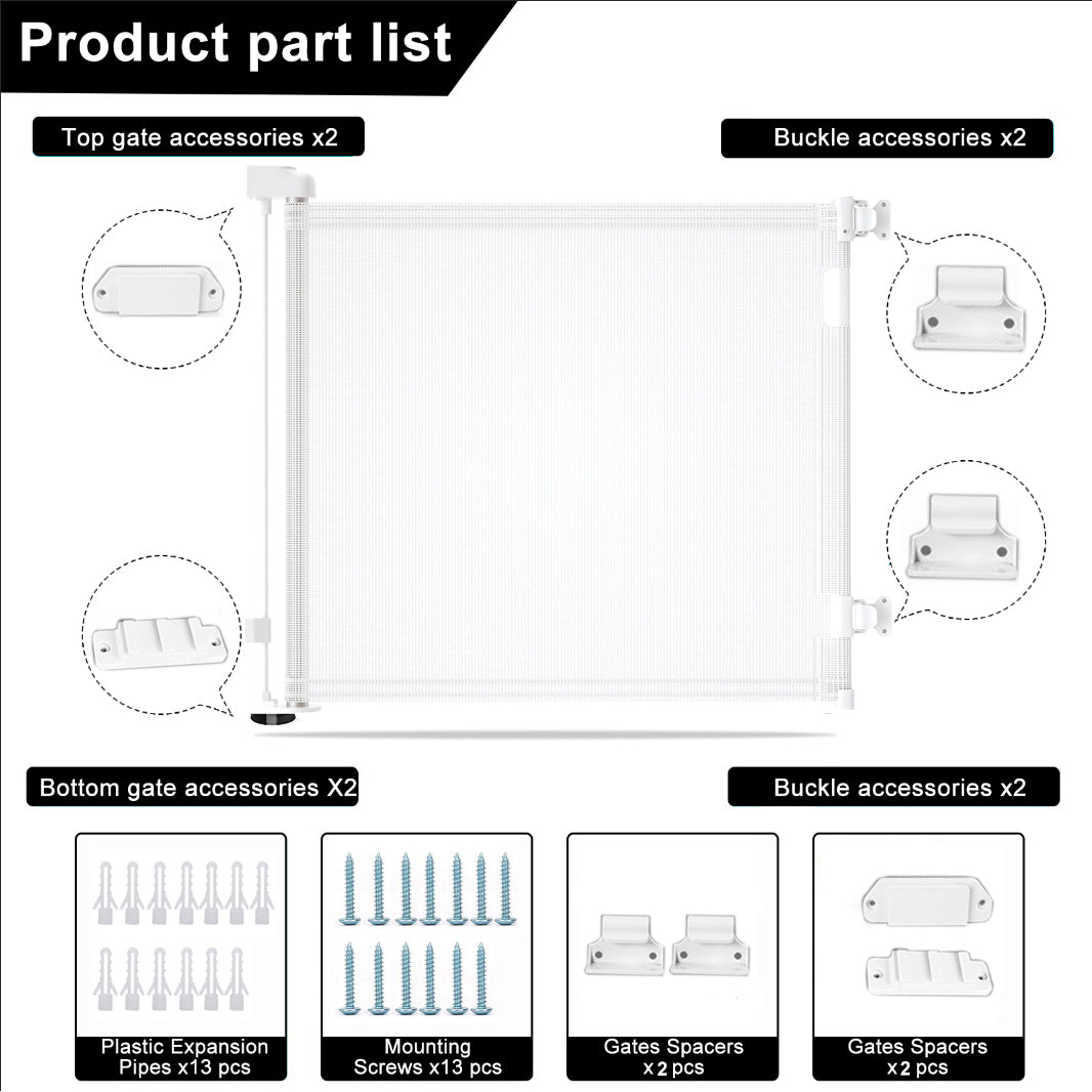 Retractable 1.5M Doorways Hallways Stairs Baby Gate Dog Pet Gate Indoor Outdoor Safety Gates White