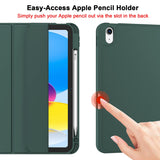 iPad 10th Case 10.9 Inch 2022 with Pencil Holder, Smart iPad Case with Soft TPU Auto Wake Sleep Dark Green