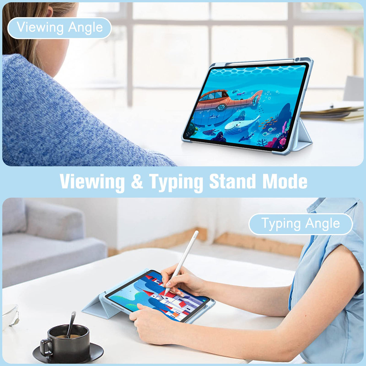 Premium Ice Blue TPU Case for iPad Pro 11" (2018-2022) with Auto Sleep/Wake, Stand Feature & Pencil Holder