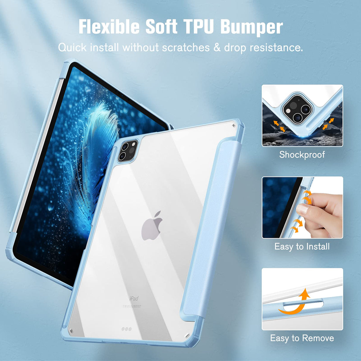 Premium Ice Blue TPU Case for iPad Pro 11" (2018-2022) with Auto Sleep/Wake, Stand Feature & Pencil Holder