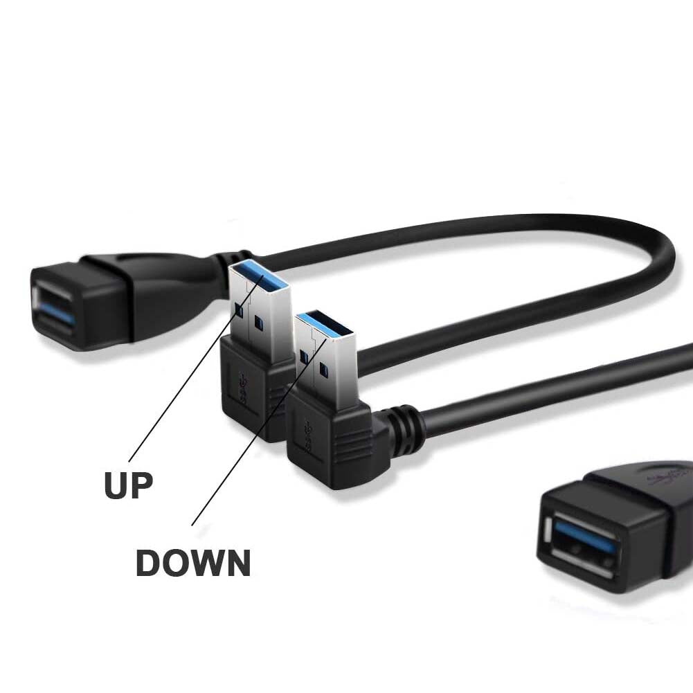 20cm USB 3.0 Male to Female Extension Cable Set - Up & Down Angled Connectors