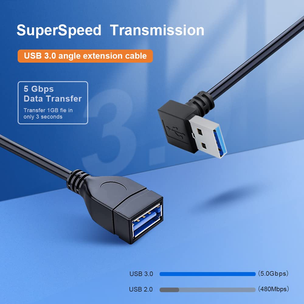 20cm USB 3.0 Male to Female Extension Cable Set - Up & Down Angled Connectors