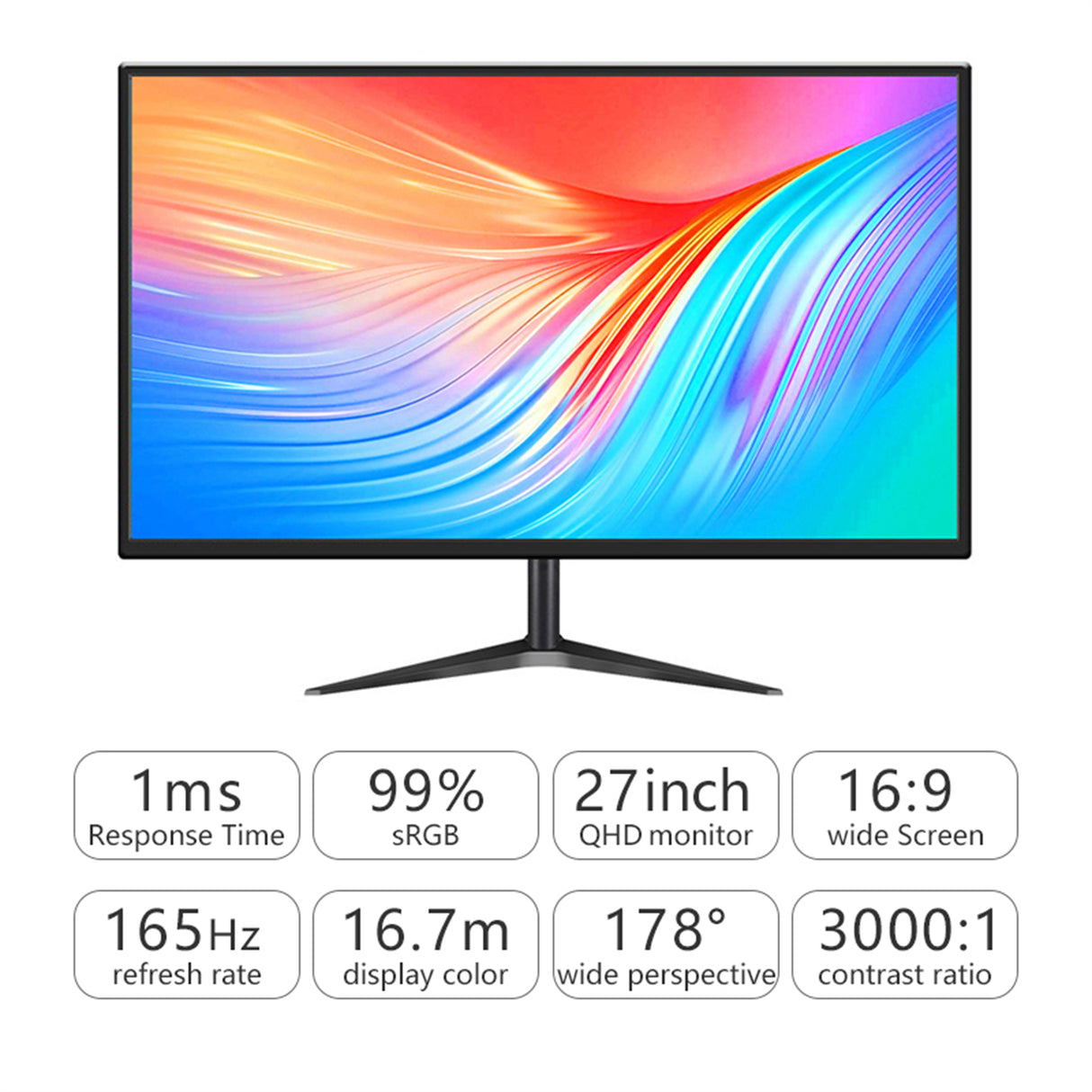 27-Inch QHD LED Gaming Monitor with 165Hz Refresh Rate and 16:9 Aspect Ratio