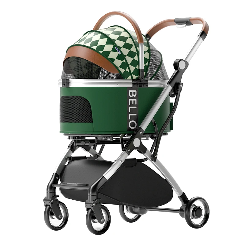 Bello Lux Pet Stroller in Checked Green