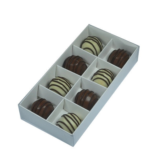 100 Pack White Chocolate Soap Gift Boxes with Clear Lid - 8 Compartment Inserts - 16x8x3cm Flat Pack