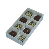 100 Pack White Chocolate Soap Gift Boxes with Clear Lid - 8 Compartment Inserts - 16x8x3cm Flat Pack - Front View