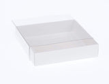 100 Pack of 15cm Square Invitation Coaster Gift Boxes with Clear PVC Lid - 4cm Deep White Card for Cookies and Patisserie Favors