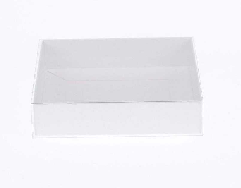 100 Pack of 15cm Square Invitation Coaster Gift Boxes with Clear PVC Lid - 4cm Deep White Card for Cookies and Patisserie Favors