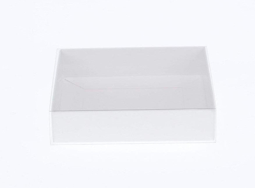 100 Pack of Clear Lid White Card Coaster & Invitation Favor Boxes - 8cm Square, 2cm Deep, Perfect for Weddings and Events