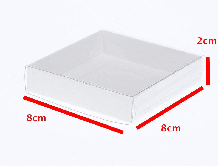 100 Pack of Clear Lid White Card Coaster & Invitation Favor Boxes - 8cm Square, 2cm Deep, Perfect for Weddings and Events