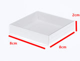 100 Pack of Clear Lid White Card Coaster & Invitation Favor Boxes - 8cm Square, 2cm Deep, Perfect for Weddings and Events