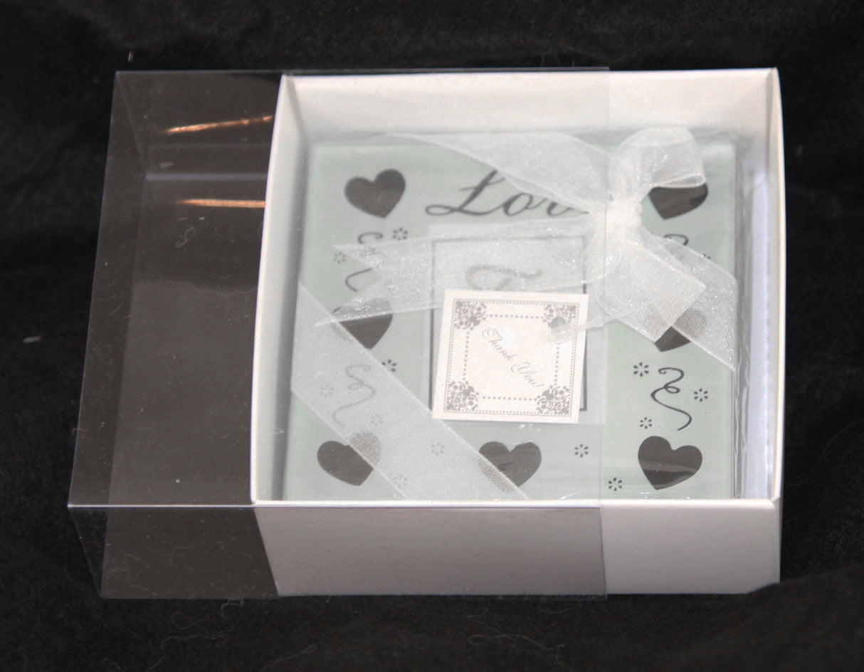 100 Pack of Clear Lid White Card Coaster & Invitation Favor Boxes - 8cm Square, 2cm Deep, Perfect for Weddings and Events