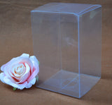 100 Pack of Clear PVC 8x8x10cm Folding Gift Boxes for Weddings, Jewelry, Party Favors, and Candy Packaging - Front View